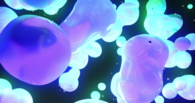 Abstract lava lamp glow animation in seamless loop. Colorful fluid lava lamp background. 3d animation of glowing lava lamp. Abstract 3D animation of glowing neon fluid bubbles