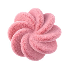Pink furry abstract flower rosette geometric shape with swirling petals isolated on transparent background