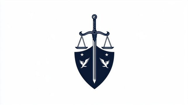 Legal Shield Emblem; Justice Sword and Scales; Protection; Symbol; Concept