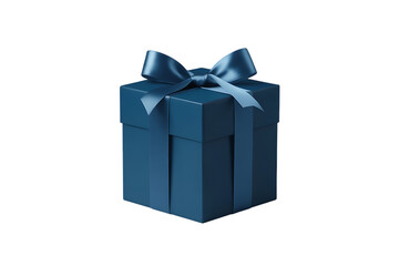 Fototapeta premium Elegant blue square gift box with matching ribbon bow for christmas or birthday present surprise concept isolated on transparent background