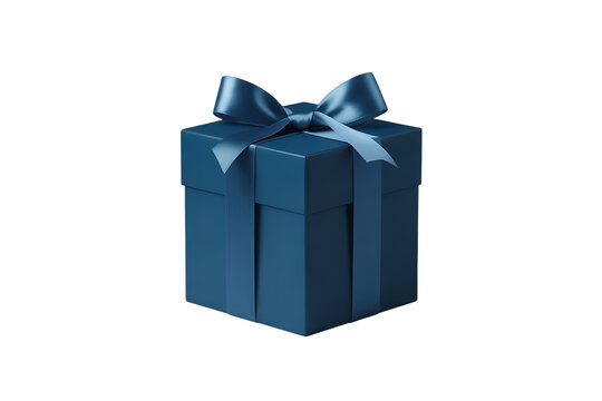 Elegant blue square gift box with matching ribbon bow for christmas or birthday present surprise concept isolated on transparent background