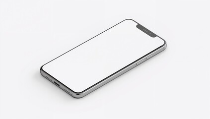 Modern smartphone with blank white screen on clean surface, showcasing minimalist design, sleek hardware features, and neutral background for technology, product mockup, or user interface presentation