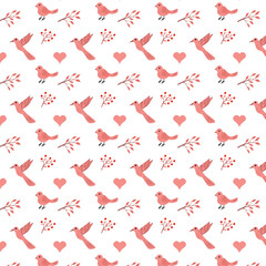 cute pink bird seamless pattern with hearts