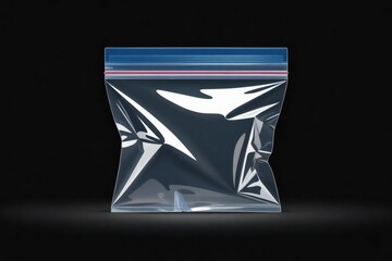 A resealable clear plastic storage bag with a blue and pink zipper seal