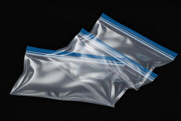 Three empty resealable plastic bags on a black background