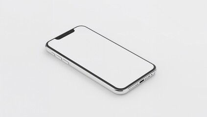 Modern smartphone with blank white screen on clean surface, showcasing minimalist design, sleek hardware features, and neutral background for technology, product mockup, or user interface presentation