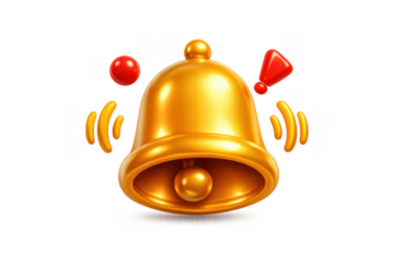 Golden bell alert icon with notifications and exclamation marks for digital design