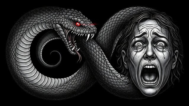 Terrifying Snake Attack on Screaming Woman - A Chilling Depiction of Fear and Danger.