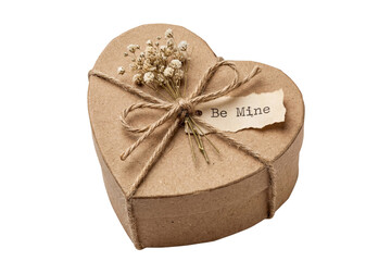 rustic kraft paper heart gift box with dried flowers and tag