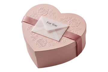 pink heart-shaped gift box with ribbon and love letter for valentine day