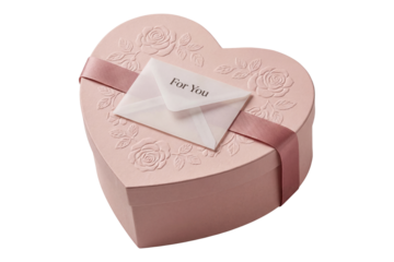 pink heart-shaped gift box with ribbon and love letter for valentine day