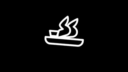 Simple line art icon of a burning incense stick in a holder on a black background