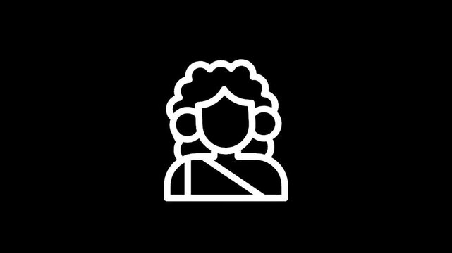 Icon representing a judge with a wig and robe, symbolizing justice and legal profession