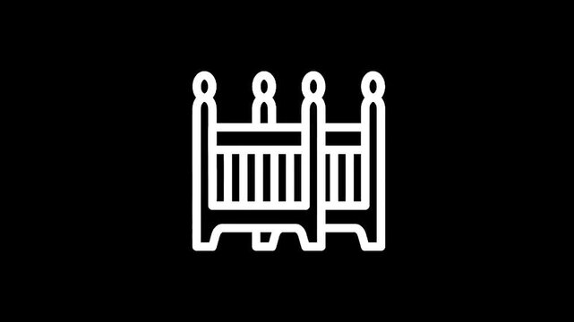 Simple line art icon of two cribs side by side on a black background