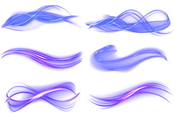 Set of Six Abstract Flowing Purple Light Waves