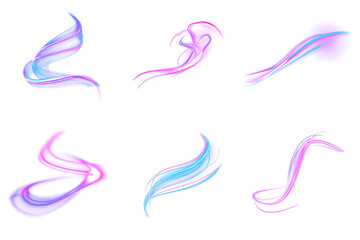 Set of Six Abstract Swirls of Pink and Blue Light