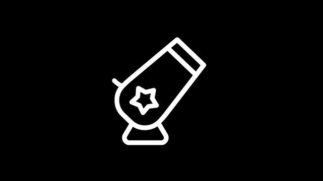 Simple white line art icon of a cannon with a star emblem on a black background
