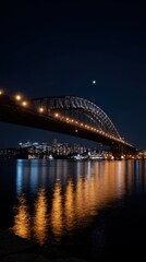 Fototapeta premium Stunning Night View of Harbour Bridge Illuminated over Water in a Cityscape Setting