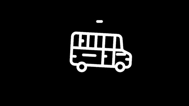 Simple white line art icon of a school bus on a black background