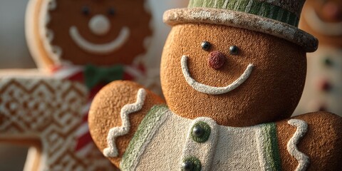 Closeup of Festive Christmas Gingerbread Man Cookie for New Year Celebrations