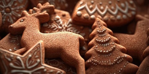 Closeup of Festive Christmas Gingerbreads for Holiday Celebrations