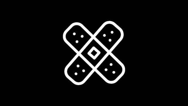 Simple white cross bandage icon on a black background, representing first aid and medical care
