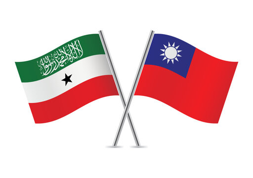 Somaliland and Taiwan crossed flags on a white background. Vector illustration.