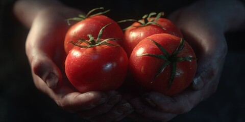 Close-up of Human Hands Holding Fresh Red Tomatoes