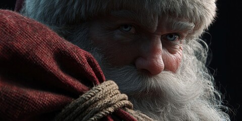 Close-up of Santa Claus with a Sack of Presents