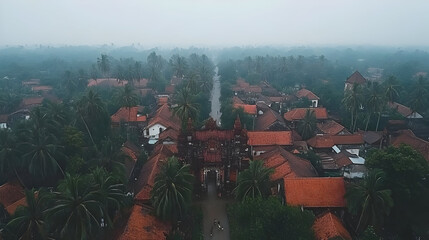 Aerial View of a Village on a Rainy Day