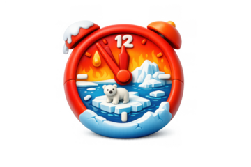 Climate clock urgency illustration featuring melting ice and polar bear for environmental awareness design