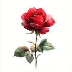 Obraz premium Elegant red rose watercolor clipart collection floral stem designs for creative projects