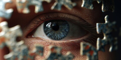 Close-Up of Woman's Eye Through a Puzzle Piece
