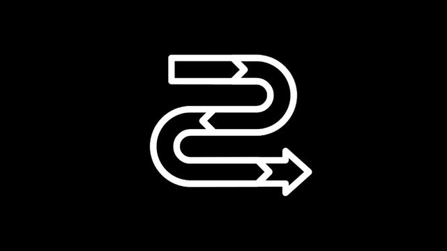 White arrow graphic forming a winding path with multiple turns and directional indicators