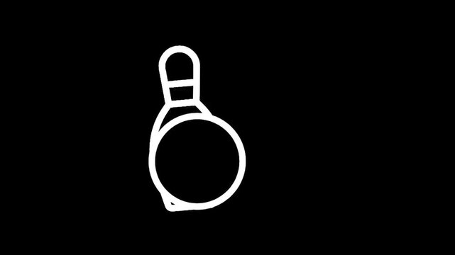 Simple white outline of a bowling ball and pin on a black background