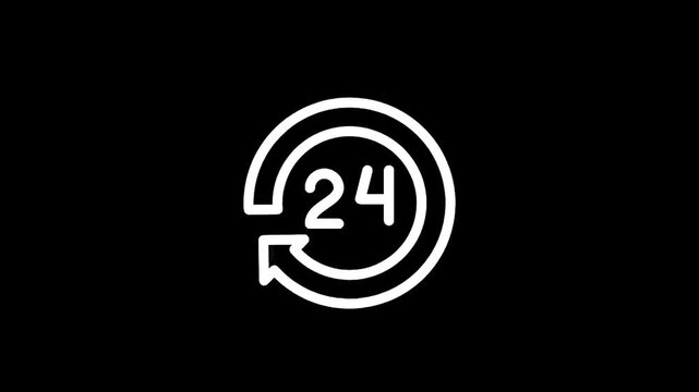 24 hour service icon with circular arrows on black background