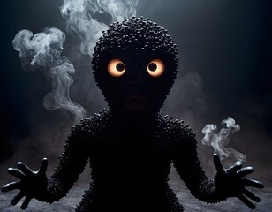 Mysterious Dark Textured Creature with Glowing Orange Eyes