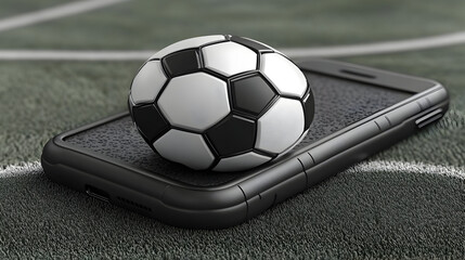 Black and White Soccer Ball on a Smartphone on a Green Field