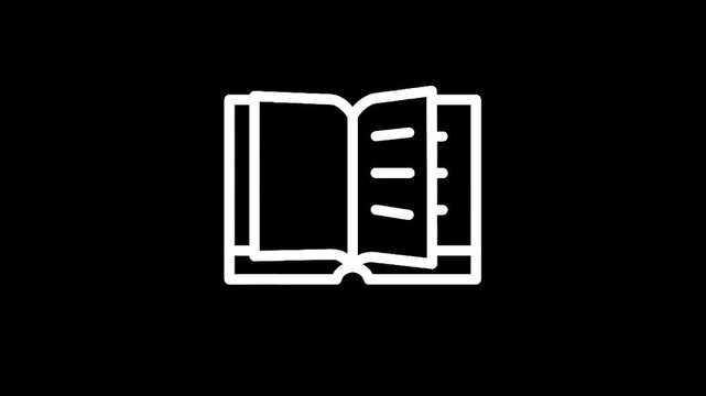Open book icon with bookmark, representing knowledge and learning on a black background