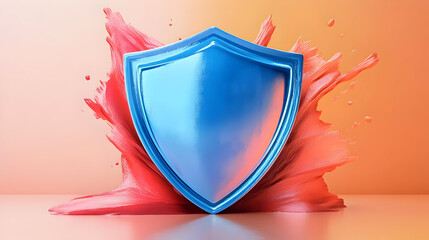 Blue Metallic Shield in Red and Orange Splash
