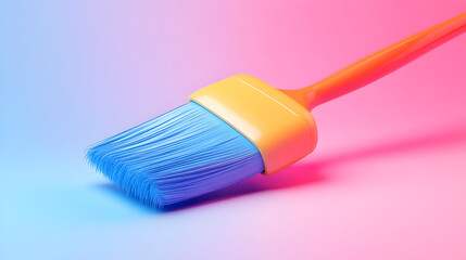 Blue Paintbrush with Orange Handle on Pink and Blue Gradient Background