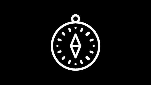 Simple white compass icon on a black background, representing navigation and direction