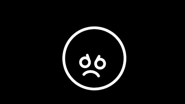 Simple white outline of a sad face on a black background