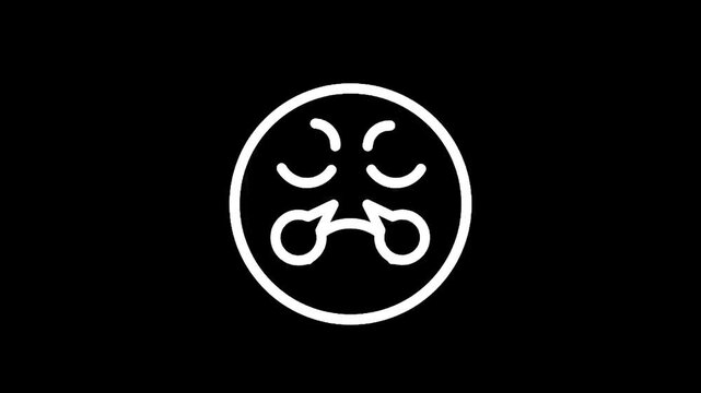Stylized white line art emoji expressing frustration or anger on a black background