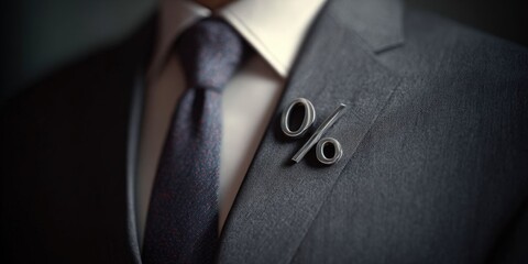Businessman Holding Financial Percent Symbol in Office Setting