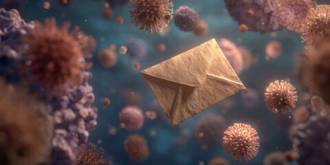 Creative Envelope Holding Amidst Floating Virus Illustrations