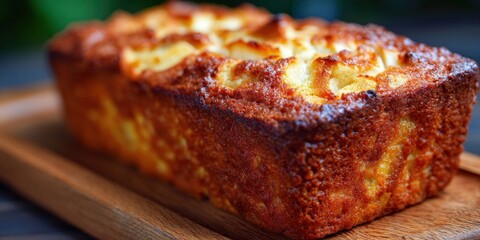 Delicious Homemade Apple Loaf Cake with Golden Crust on Wooden Board