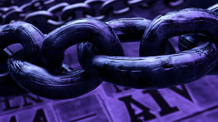 Close-up of a Dark Purple Metal Chain on a Blurred Textured Background