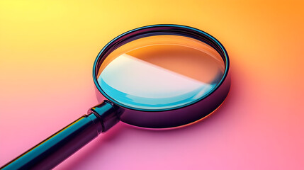 Close Up of a Magnifying Glass on a Vibrant Pink and Orange Gradient Background