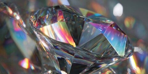 Elegant PNG Crystal Diamond with Rainbow Prism Light Effect